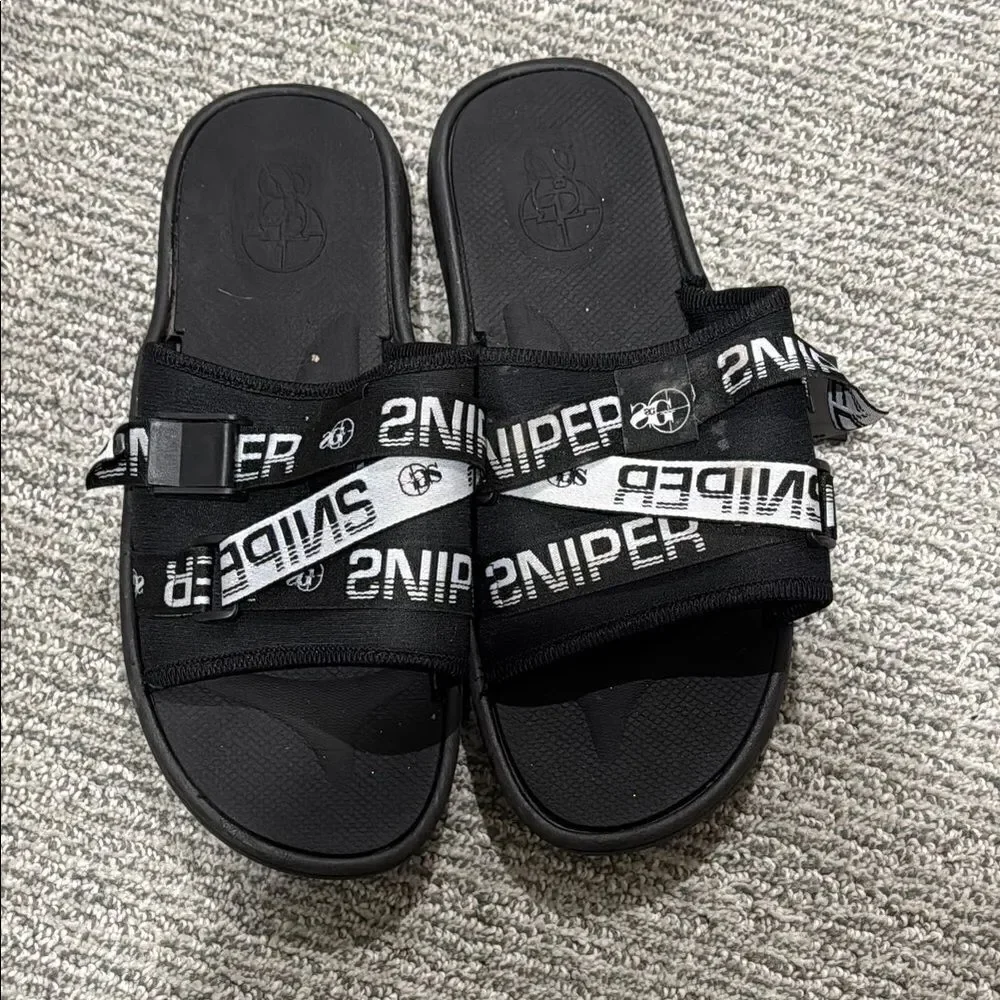 Sniper Black and White Slide Sandals